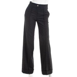 CHANEL Cuffed Wool Trousers Pants Grey 34